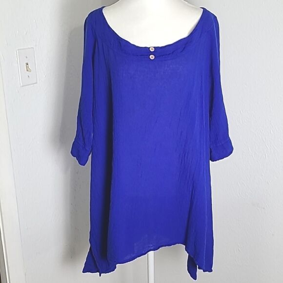 Sea Breeze Tops - Sea Breeze Royal Blue Tunic Top, High-Low, Crinkled Fabric, Size XXXL